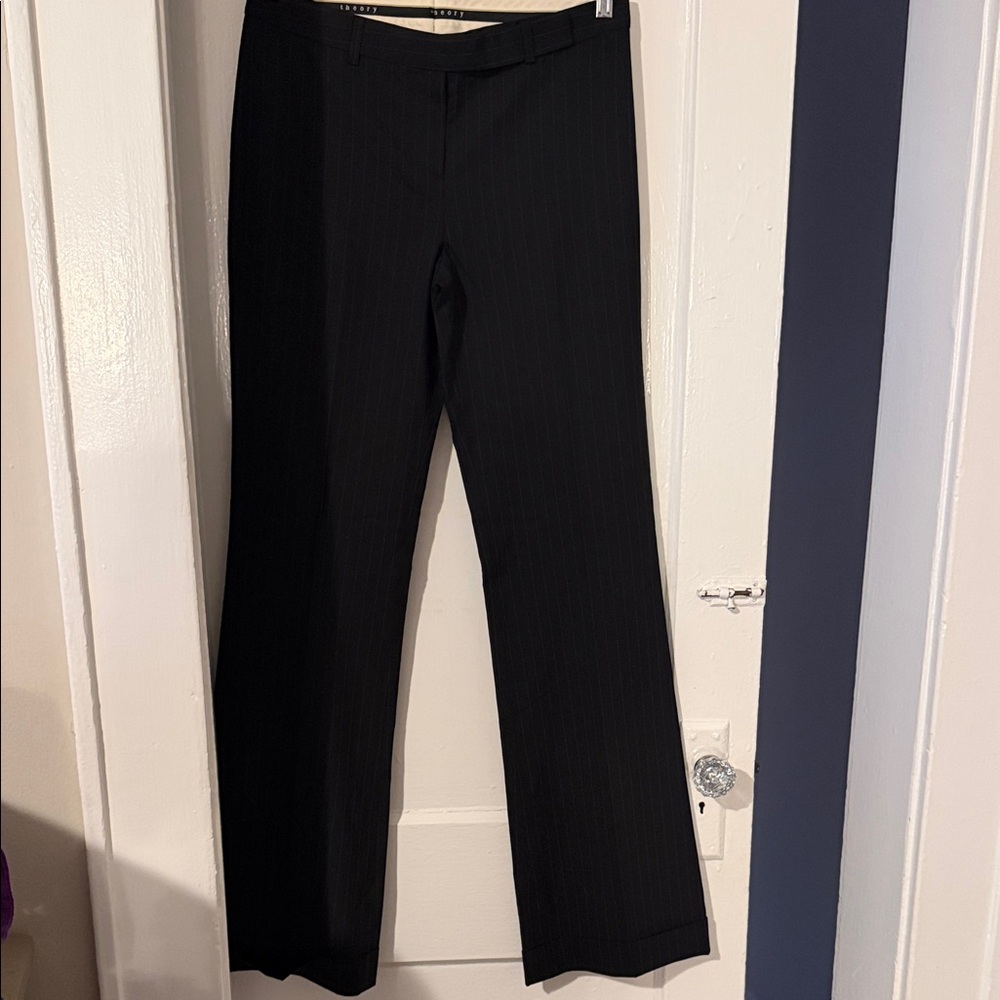 Theory Black Pinstripe Dress Pants